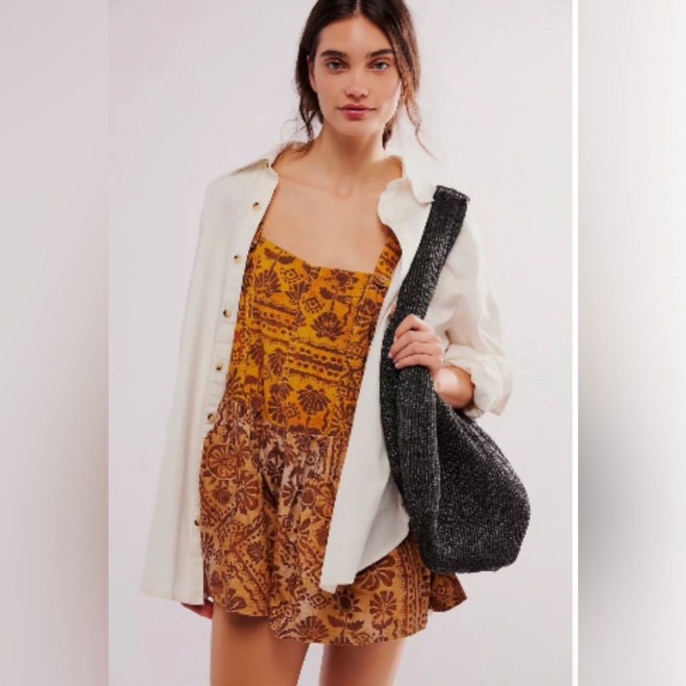 NWOT FREE PEOPLE Dessert Print Colorblock Shortalls Romper Overalls